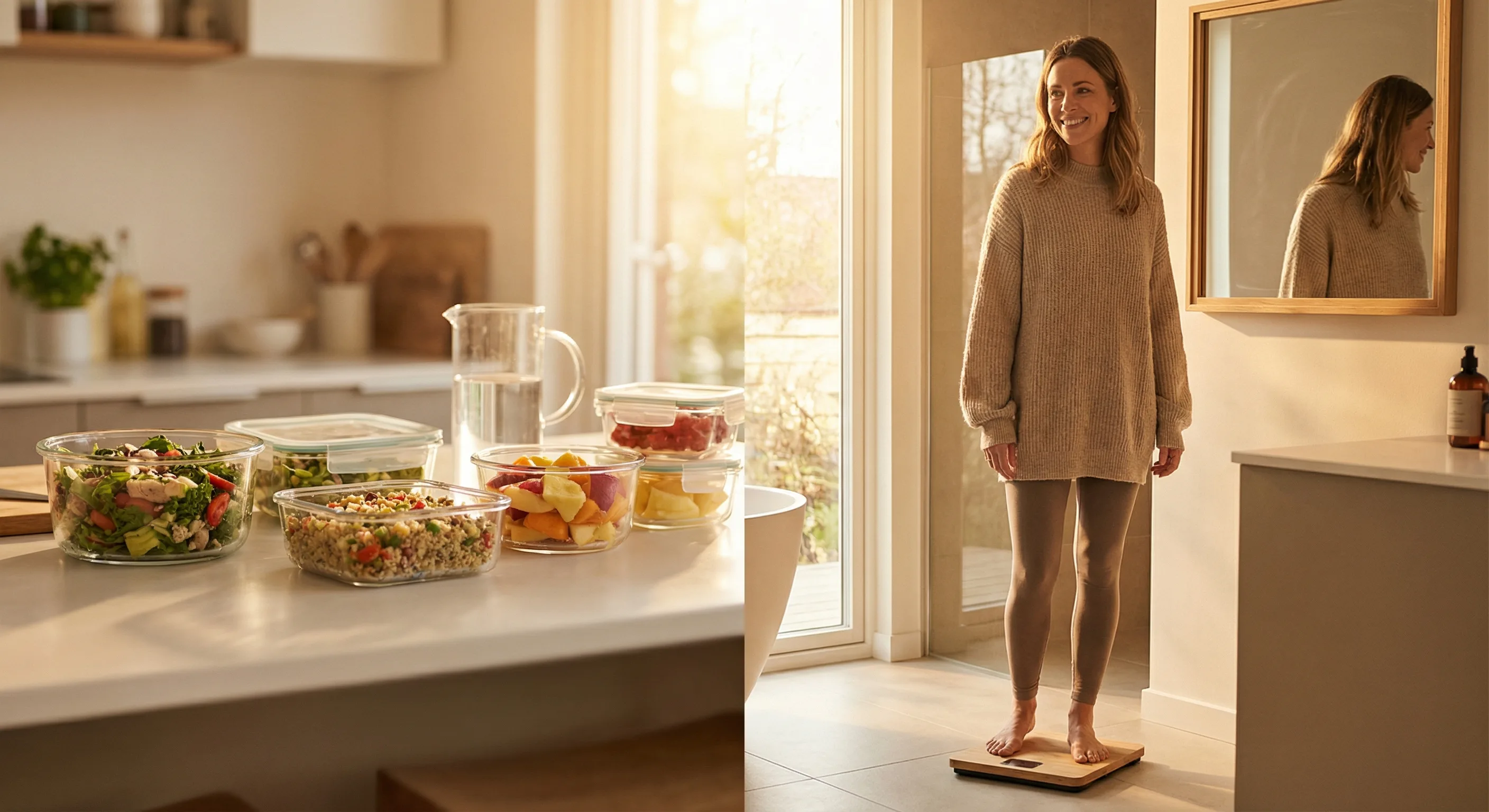 Wellness lifestyle scene with healthy meal prep